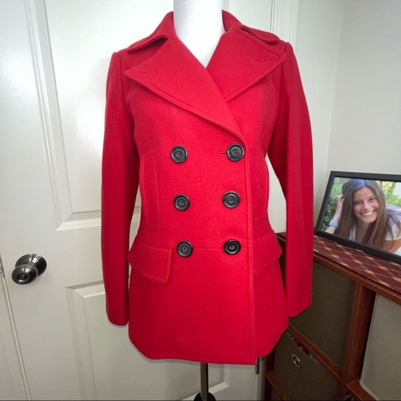 Banana Republic Red Double Breasted Short Italian Wool Coat Sz XS - Picture 5 of 17